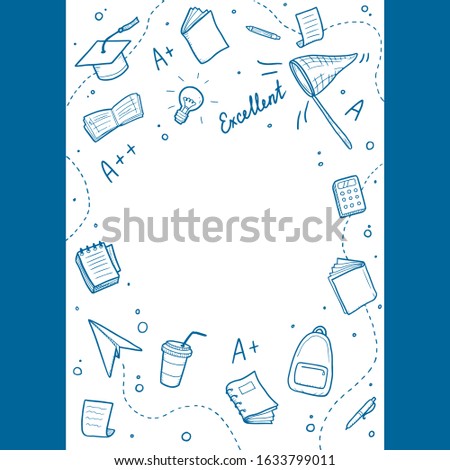 Hand drawn set of college, school study element and good grades. Concept of excellent grades, education, student, pupil study for bacground design. Doodle sketch style vector illustration.