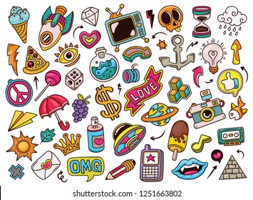 Hand drawn set of Color Fancy Icon doodles in vector