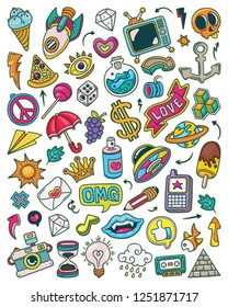 Hand drawn set of Color Fancy Icon doodles in vector 