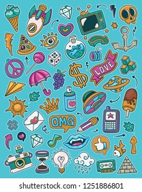 Hand drawn set of Color Fancy Icon doodles in vector
