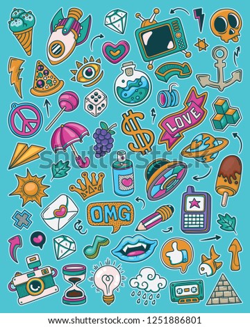 Hand drawn set of Color Fancy Icon doodles in vector