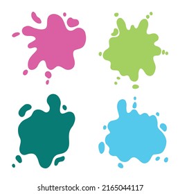 Hand drawn set of color paint splashes. Different shapes of Paint splatter and drops, ink blobs. Vector illustration isolated on white background.