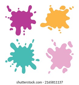 Hand drawn set of color paint splashes. Different shapes of Paint splatter and drops, ink blobs
. Vector illustration isolated on white background.