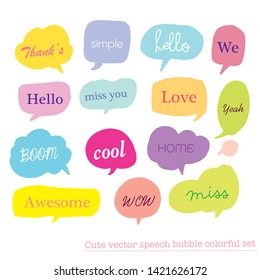 Hand drawn set of Colorful speech bubbles with dialog words,Vector bubbles speech doodle set 