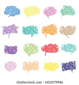 Hand drawn set of Colorful speech bubbles .Vector bubbles speech doodle set ,Cute .