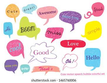 Hand drawn set of Colorful speech bubbles with dialog words,Vector bubbles speech doodle set
