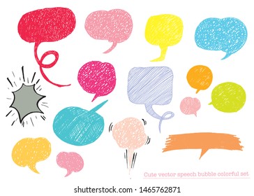 Hand drawn set of Colorful speech bubbles with dialog words,Vector bubbles speech doodle set
