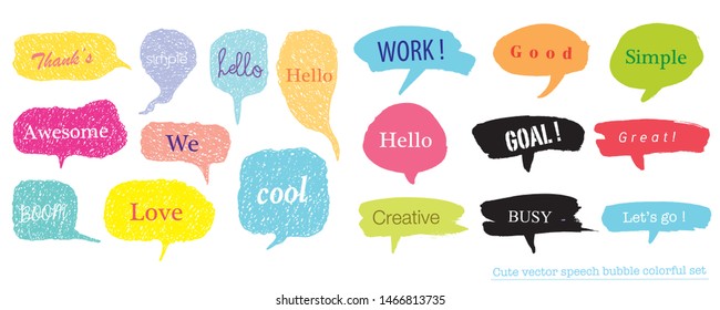 Hand drawn set of Colorful speech bubbles with dialog words for kid,Vector bubbles speech doodle set 

