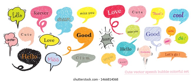 Hand drawn set of Colorful speech bubbles with dialog words for kid,Vector bubbles speech doodle set 

