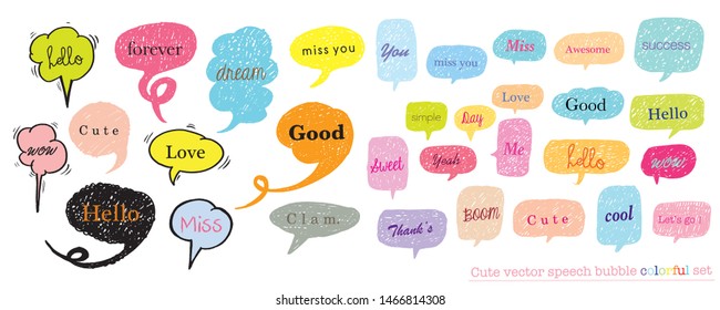 Hand drawn set of Colorful speech bubbles with dialog words for kid,Vector bubbles speech doodle set 

