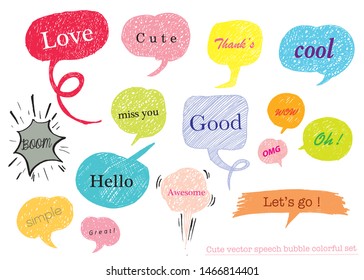 Hand drawn set of Colorful speech bubbles with dialog words for kid,Vector bubbles speech doodle set 

