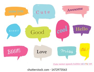 Hand drawn set of Colorful speech bubbles with dialog words,Vector bubbles speech doodle set