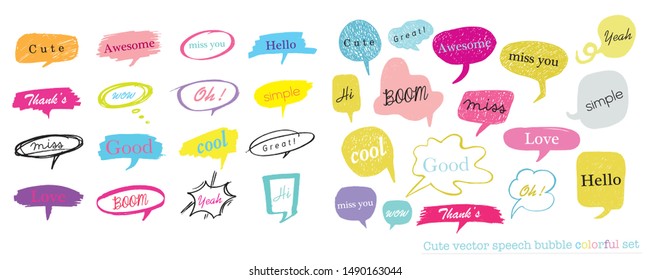 Hand drawn set of Colorful speech bubbles with dialog words,Vector bubbles speech doodle set