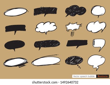 Hand drawn set of Colorful speech bubbles with dialog words,Vector bubbles speech doodle set