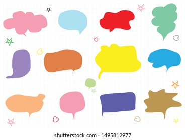 Hand drawn set of Colorful speech bubbles with grid ,star and heart white background.