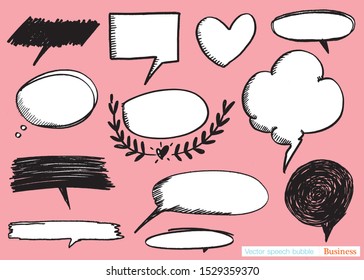 Hand drawn set of Colorful speech bubbles with dialog words,Vector bubbles speech doodle set