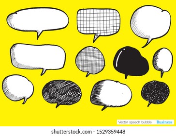 Hand drawn set of Colorful speech bubbles with dialog words,Vector bubbles speech doodle set