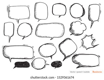 Hand drawn set of Colorful speech bubbles with dialog words,Vector bubbles speech doodle set