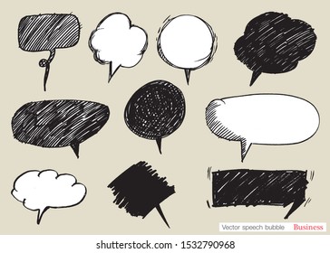Hand drawn set of Colorful speech bubbles with dialog words,Vector bubbles speech doodle set