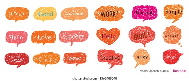 Hand drawn set of Colorful speech bubbles with dialog words,Vector bubbles speech doodle set