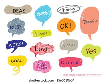 Hand drawn set of Colorful speech bubbles with dialog words,Vector bubbles speech doodle set