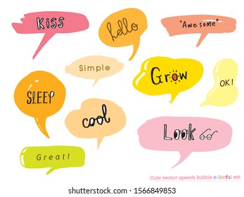 Hand drawn set of Colorful speech bubbles with dialog words,Vector bubbles speech doodle set