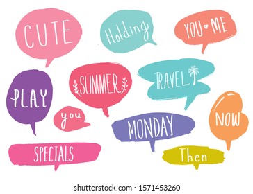 Hand drawn set of Colorful speech bubbles with dialog words,Vector bubbles speech doodle set