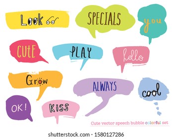 Hand drawn set of Colorful speech bubbles with dialog words,Vector bubbles speech doodle set