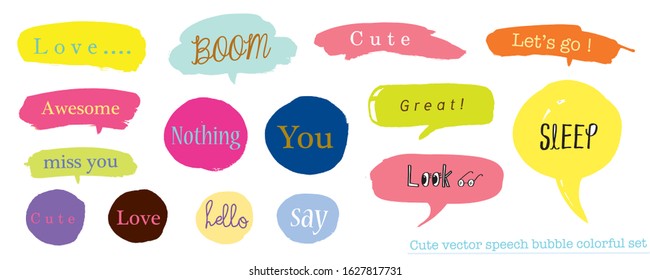 Hand drawn set of Colorful speech bubbles with dialog words,Vector bubbles speech doodle set

