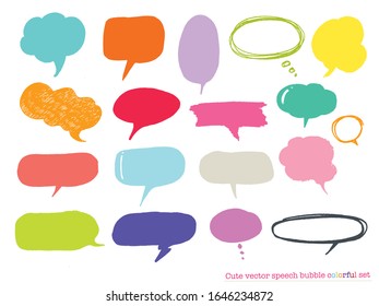 Hand drawn set of Colorful speech bubbles with dialog words,Vector bubbles speech doodle set