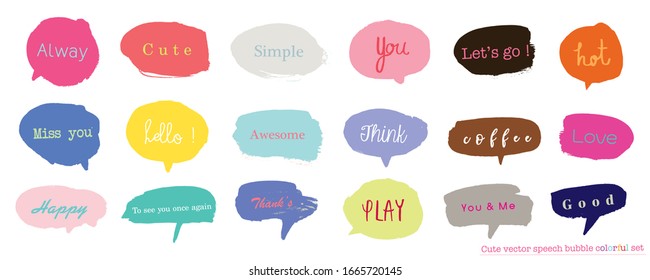 Conjunto de burbujas coloridas del discurso con palabras de diálogo,Conjunto de doodles del discurso de burbujas de vector