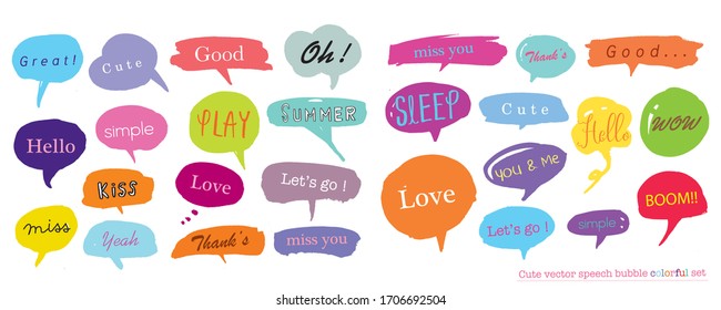 Hand drawn set of Colorful speech bubbles with dialog words,Vector bubbles speech doodle set