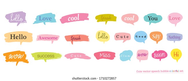 Hand drawn set of Colorful speech bubbles with dialog words,Vector bubbles speech doodle set

