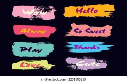 Hand drawn set of Colorful speech bubbles with dialog words,Vector hand drawn set of colorful paint brush scratch