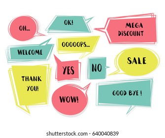 hand drawn set of colorful speech bubbles