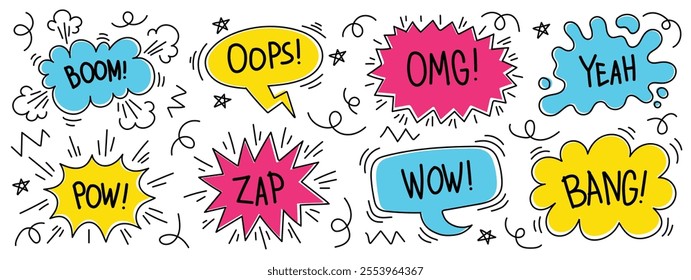Hand Drawn Set of Comics Speech Bubbles Vector Doodle Illustration