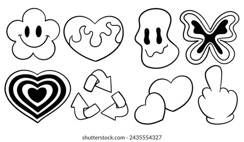 Hand drawn set of Cool funky doodle. Vector illustration isolated on white background.