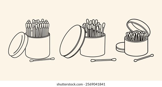 Hand Drawn Set of Cotton Buds Packaged and Individual Vector Illustration