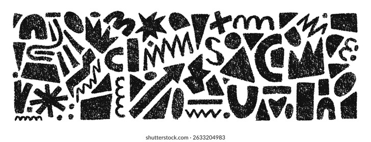 Hand drawn set of crayon abstract shapes. Vector collection of contemporary texture figure in doodle style. Design elements perfect for banner, print, stickers, decor