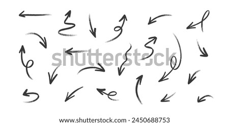 Hand drawn set crayon arrows. Doodle vector collection on white background.