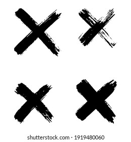 Hand drawn set of cross brush strokes. X black stripes collection. Cross sign graphic symbol. Vector illustration