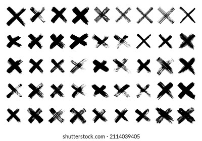 Hand drawn set of cross brush strokes.X black stripes collection. Cross sign graphic symbol. Vector illustration