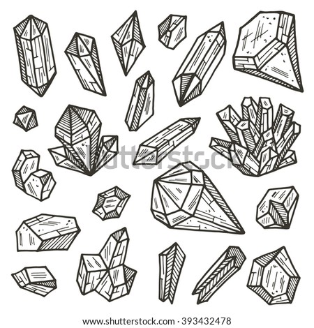 Hand drawn set of crystals and minerals. Hand drawn vector illustration for your design.