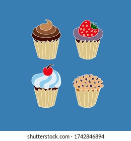 Hand drawn set of cupcakes, doodle. Vector illustration. EPS 10