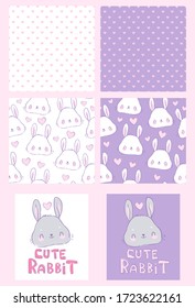 Hand Drawn Set Cute Bunny Pattern seamless, print design rabbit, children print on t-shirt.