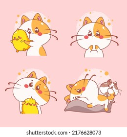 Dibujo manual de gatos lindos diferentes gestos ilustración de dibujos animados