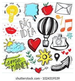 Hand drawn set of cute doodle elements

