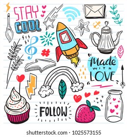 Hand drawn set of cute doodle elements
