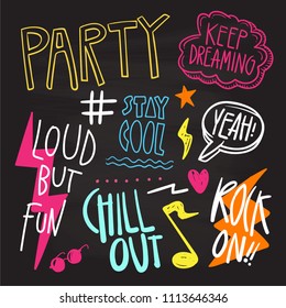 Hand drawn set of cute doodle elements . t-shirt design. 