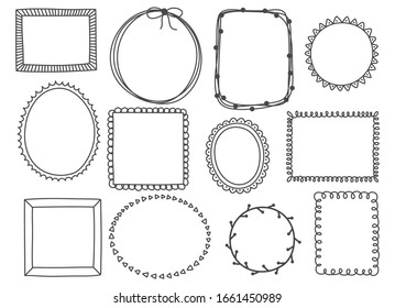 Hand drawn set of cute doodle frame. Vector illustration.